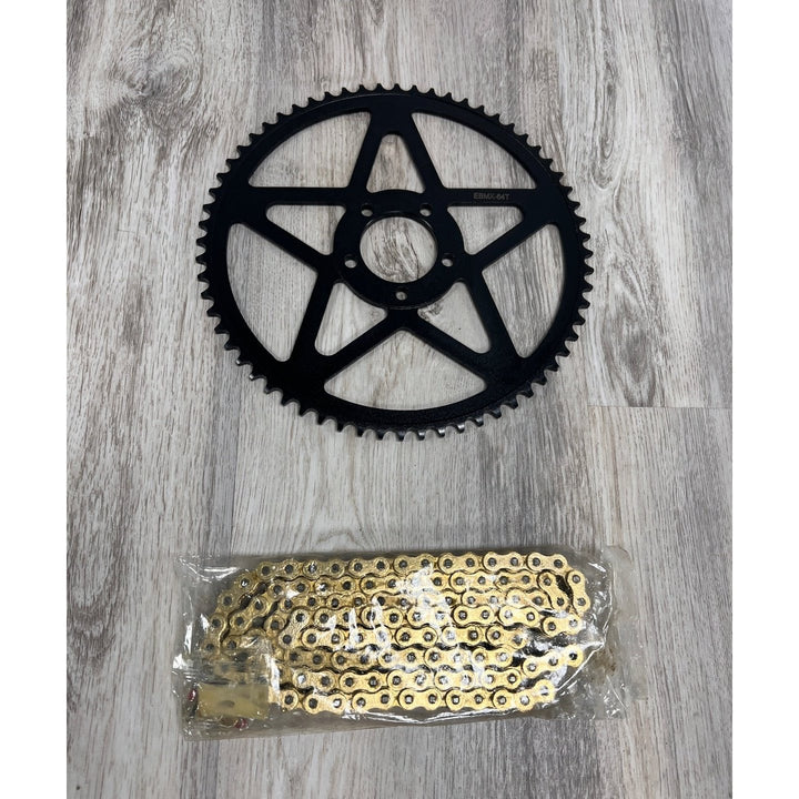 EBMX Gold Chain and black 64 tooth Sprocket Kits 