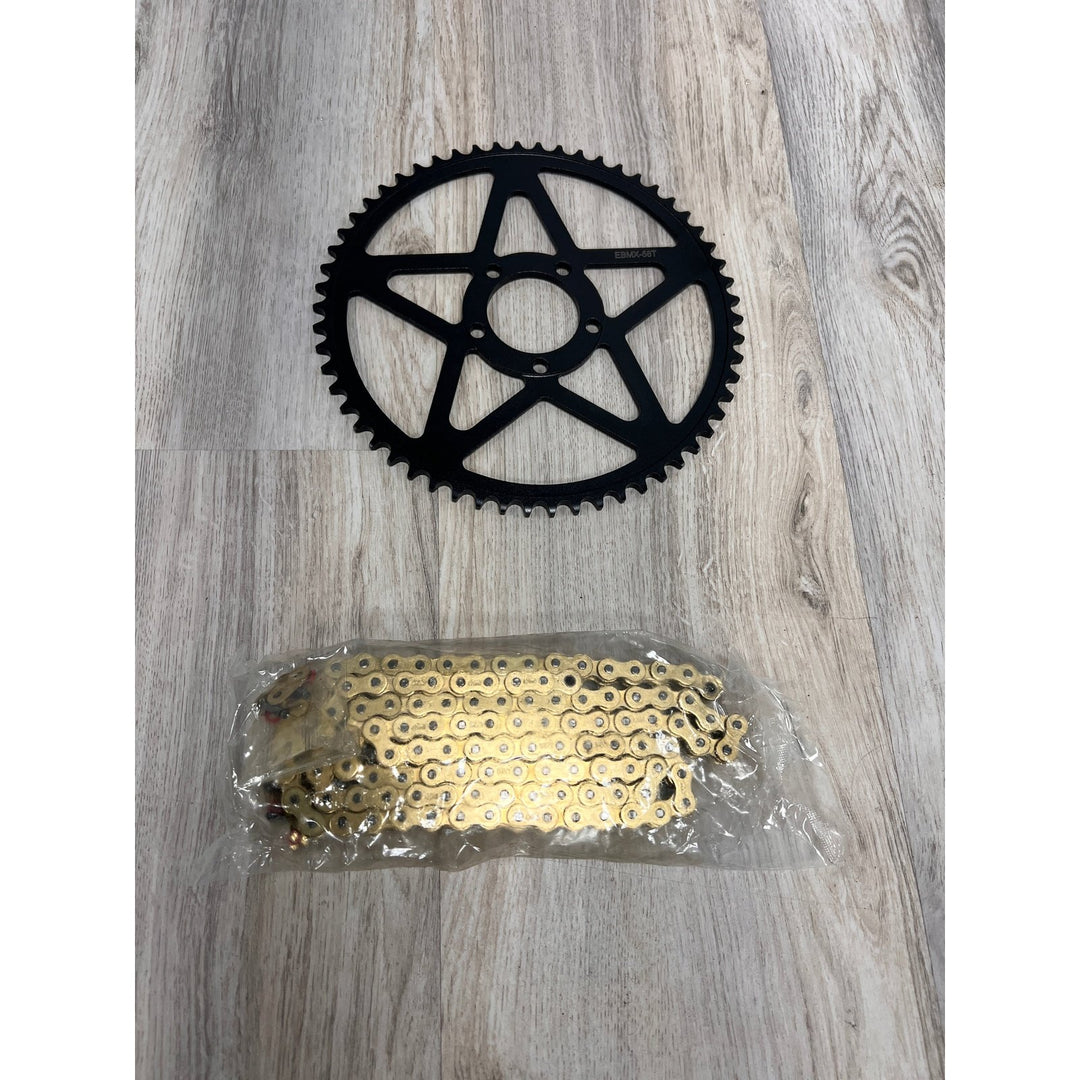 EBMX Gold Chain and Black 68 tooth Sprocket Kits 