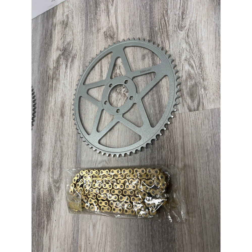 EBMX Gold Chain and Silver Sprocket 64 Tooth Kits