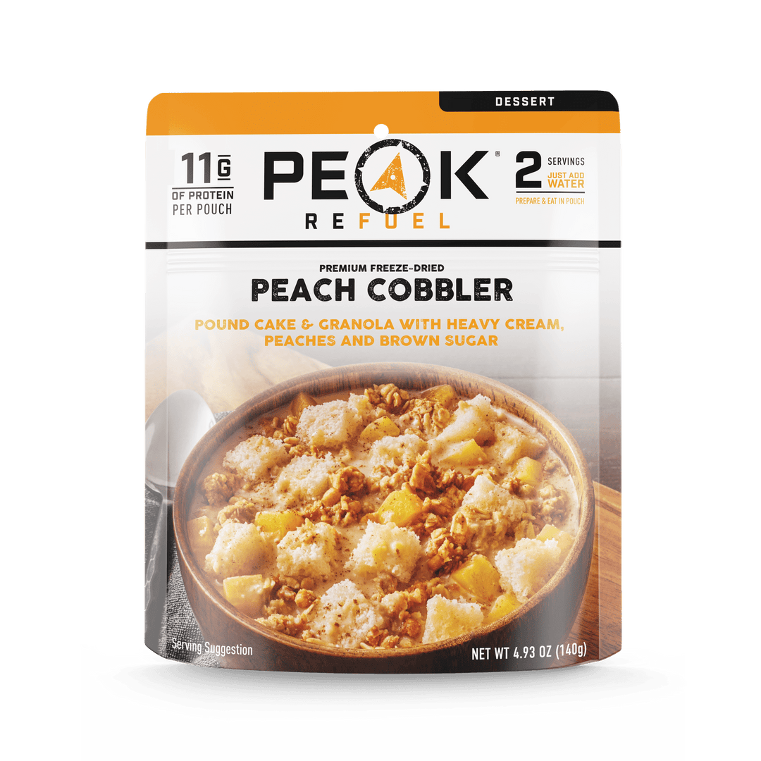 Peak Refuel Peach Cobbler. 2 servings, just add water.
