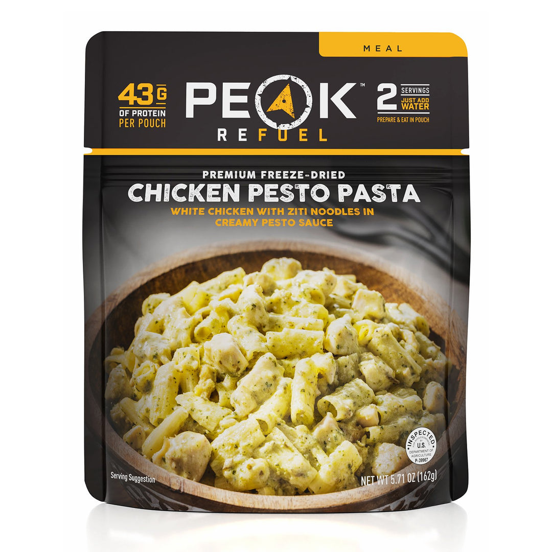 Peak Refuel Premium Freeze-Dried Chicken Pesto Pasta. 2 servings, just add water.