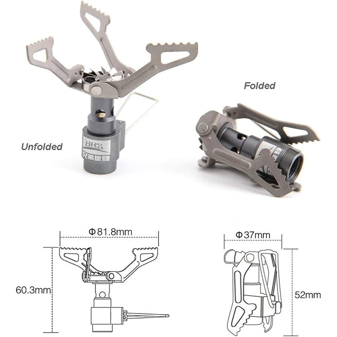 Titanium Folding Camping Mini-Stove folding illustration and dimensions