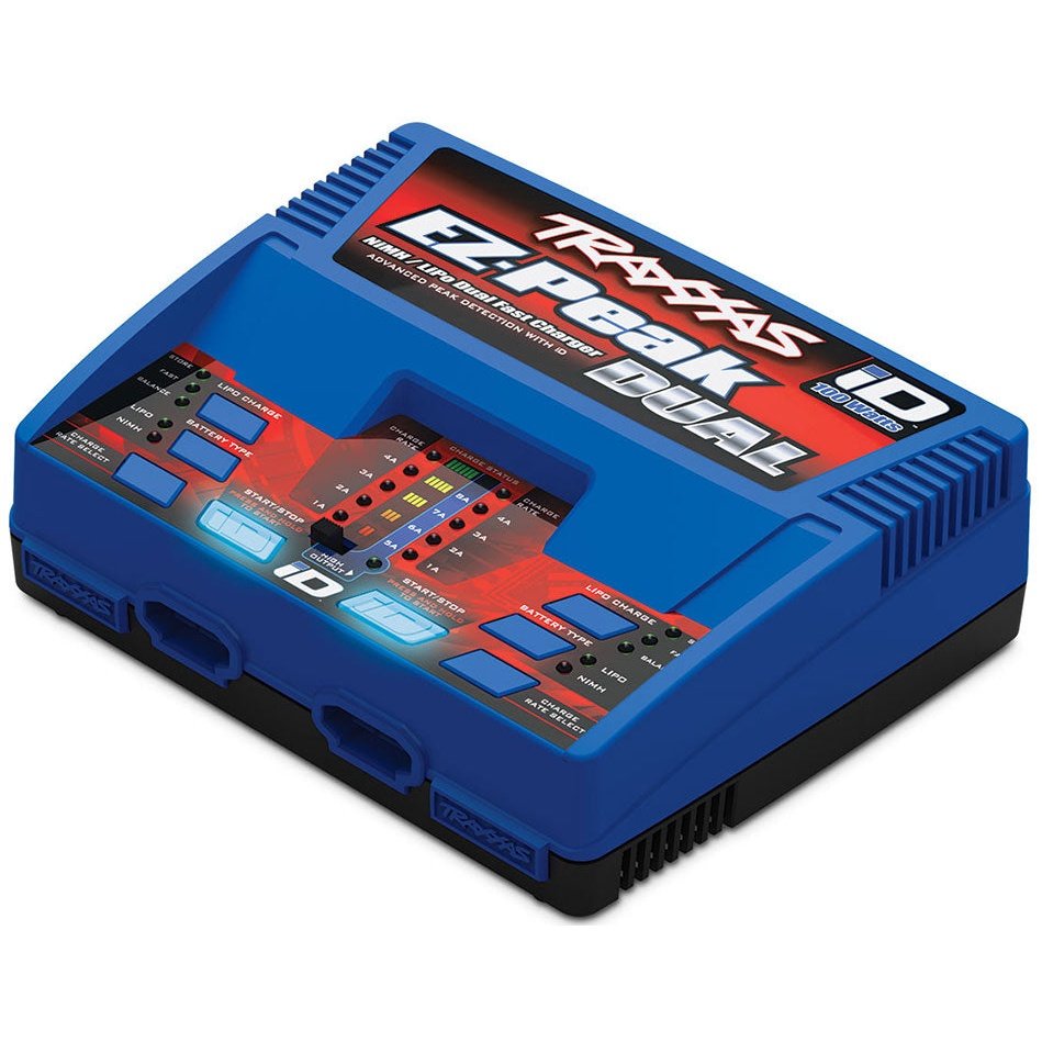 Traxxas EZ Peak Dual 8 AMP Fast Battery Charger 100w, top and side view