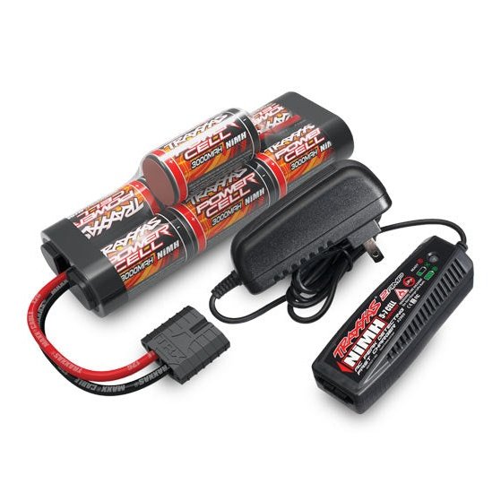 Traxxas 7 Cell Nimh Completer 2926X Battery shown with included 2969 Traxxas 2 amp AC battery charger