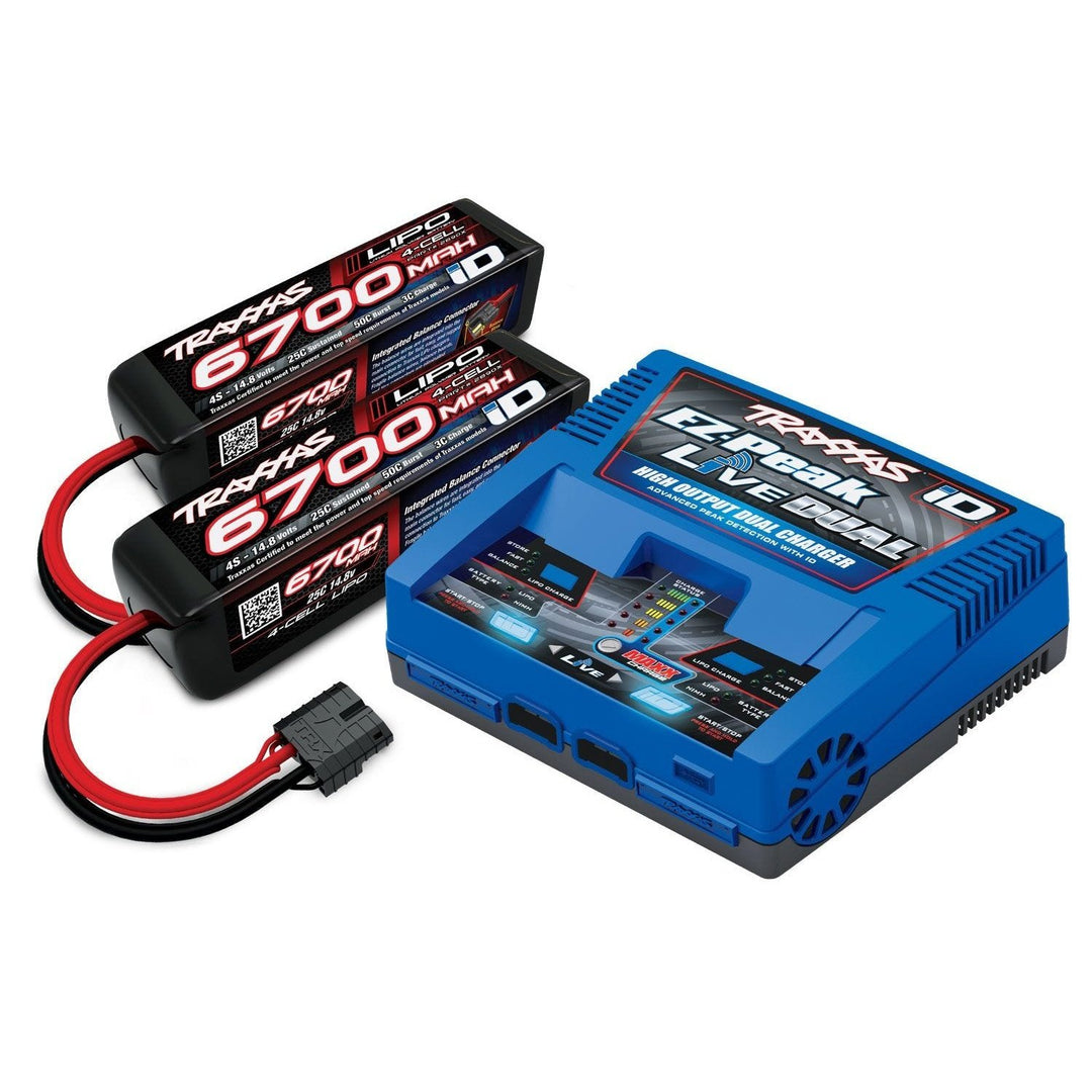 Traxxas Completer Pack includes (2) 2890X 4S Batteries and 2973 EZ-Peak Fast Battery Charger
