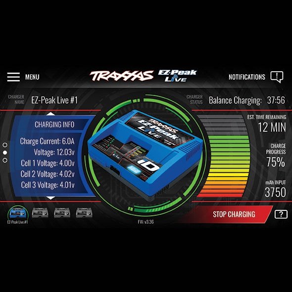 Traxxas EZ Peak Live 12 Amp NiMH/LiPO Fast Battery Charger dashboard display