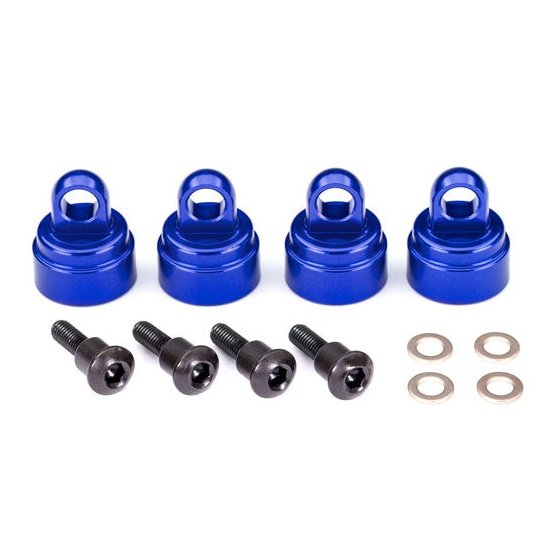 Traxxas Shock Caps Ultra Aluminum Blue. Includes 4 caps, shoulder screws, and washers