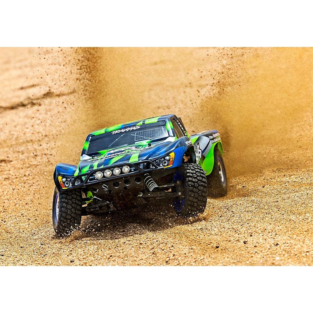 Traxxas Slash 2WD RC Truck with LED in action. Color: Green