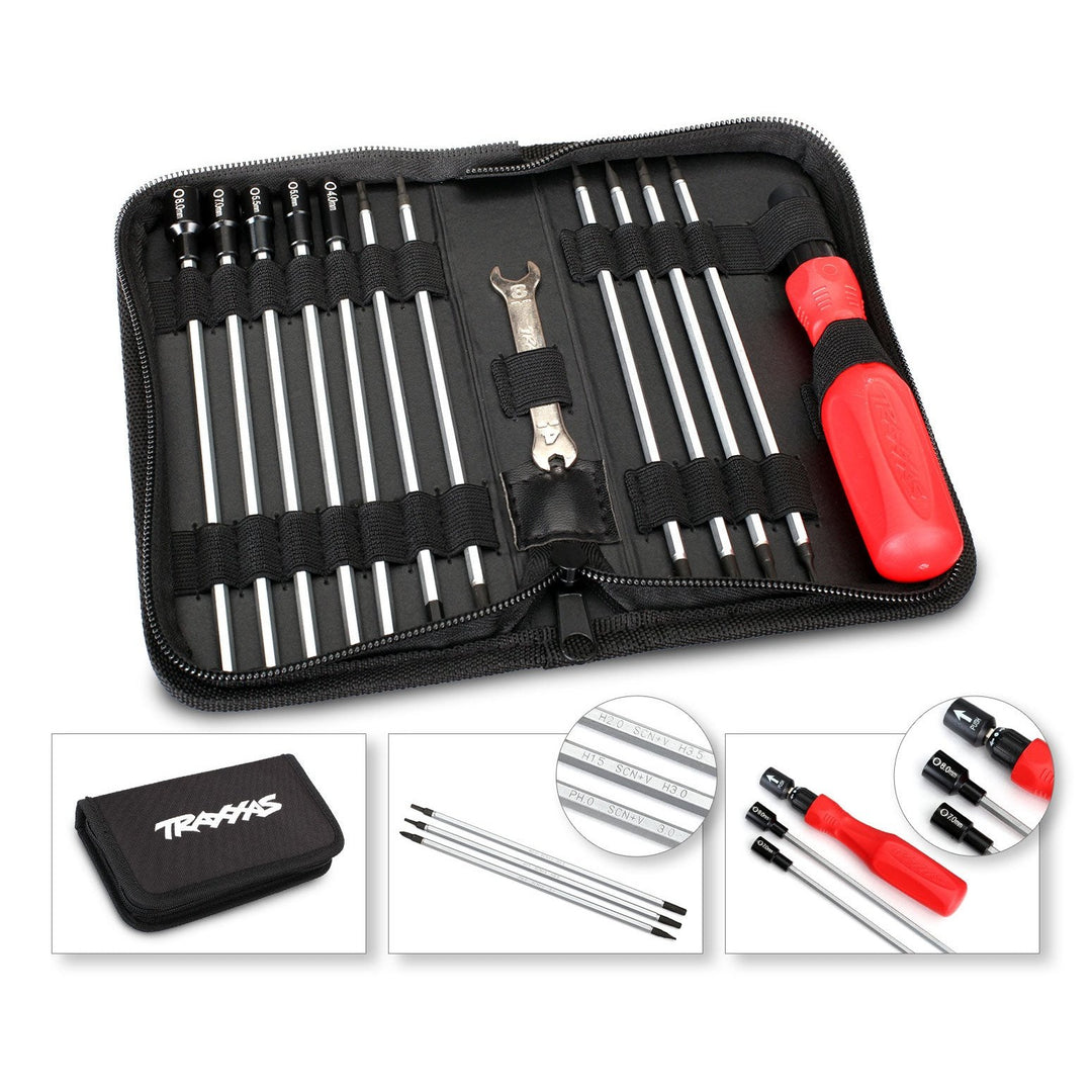 Traxxas Tool Kit includes virtually every tool required to maintain Traxxas RC vehicles and stores them in a handy carrying case