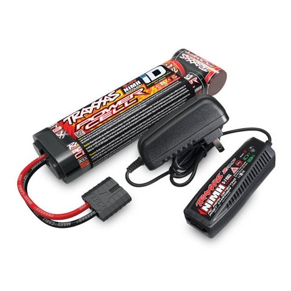 Traxxas Traxxas 7-Cell Nimh Completer Battery Pack includes a 2923X 7-cell 3000 mAh NiMH flat battery and a 2969 2-amp AC battery charger